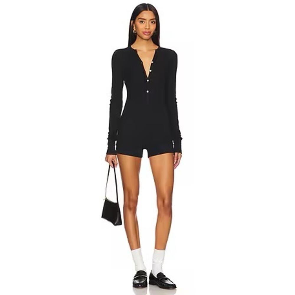 Eterne NWOT Thermal Waffle Black Romper ASO Hailey Bieber Medium - Picture 2 of 7